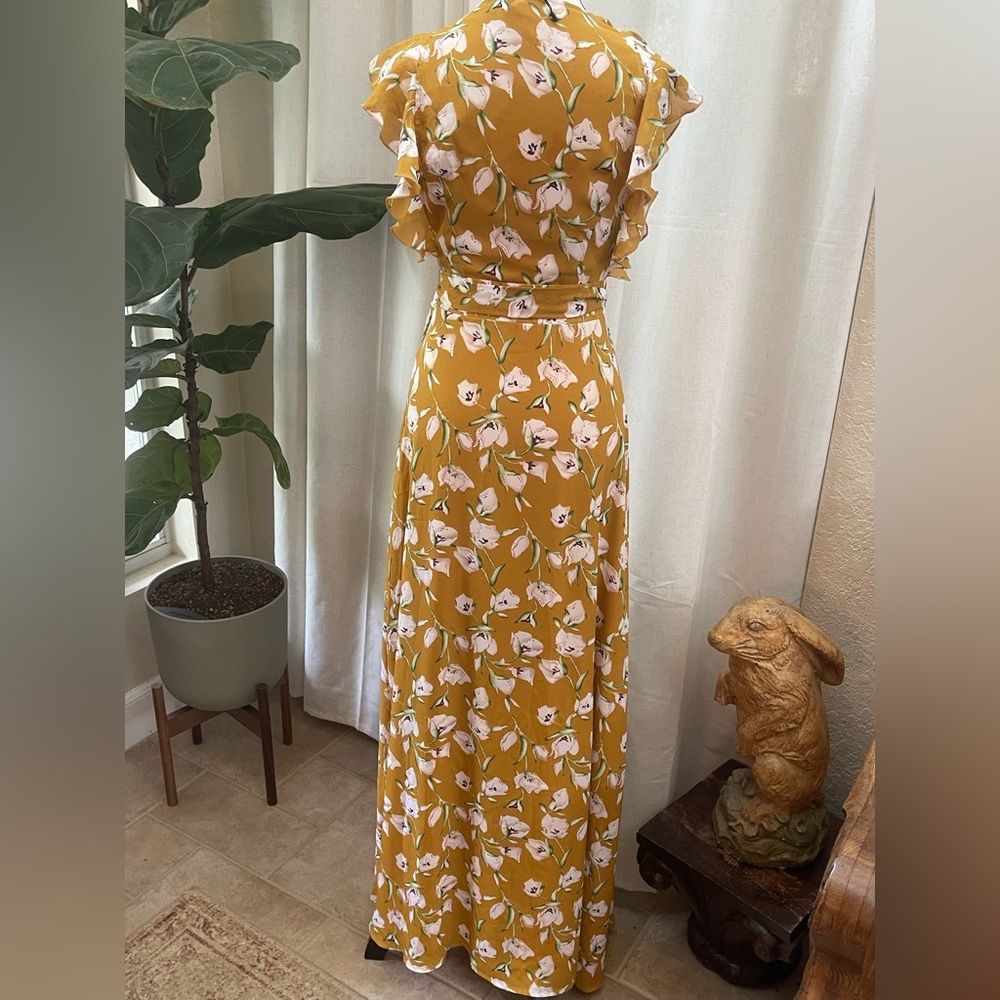 NEW Boohoo Yellow Maxi Wrap Dress with Ruffles - Picture 2 of 12
